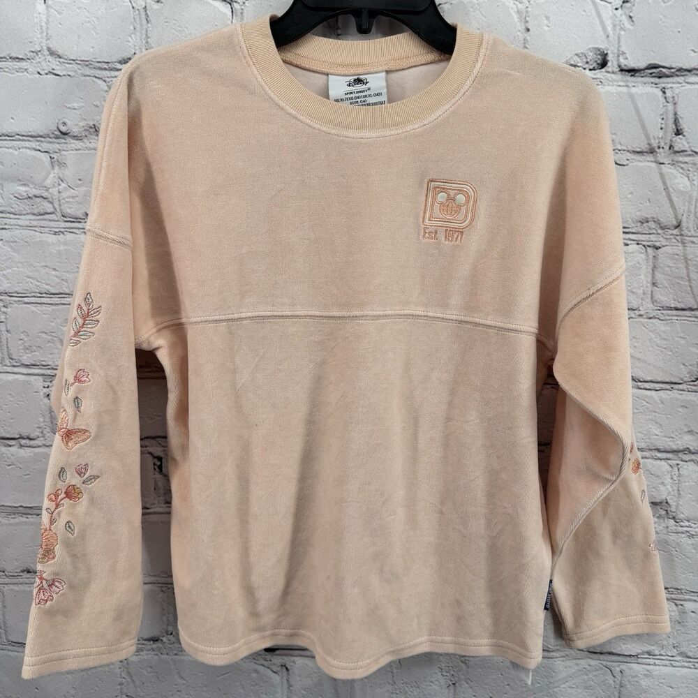 Disney Spirit Jersey Girls XL Peach Velour Walt Disney World Shirt Embroidery